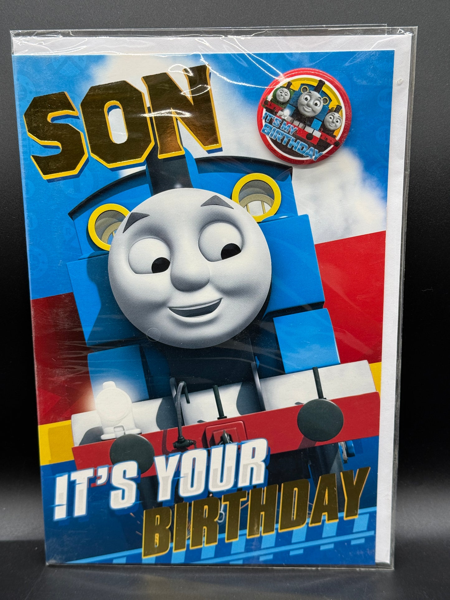 Birthday son - Thomas train card with badge