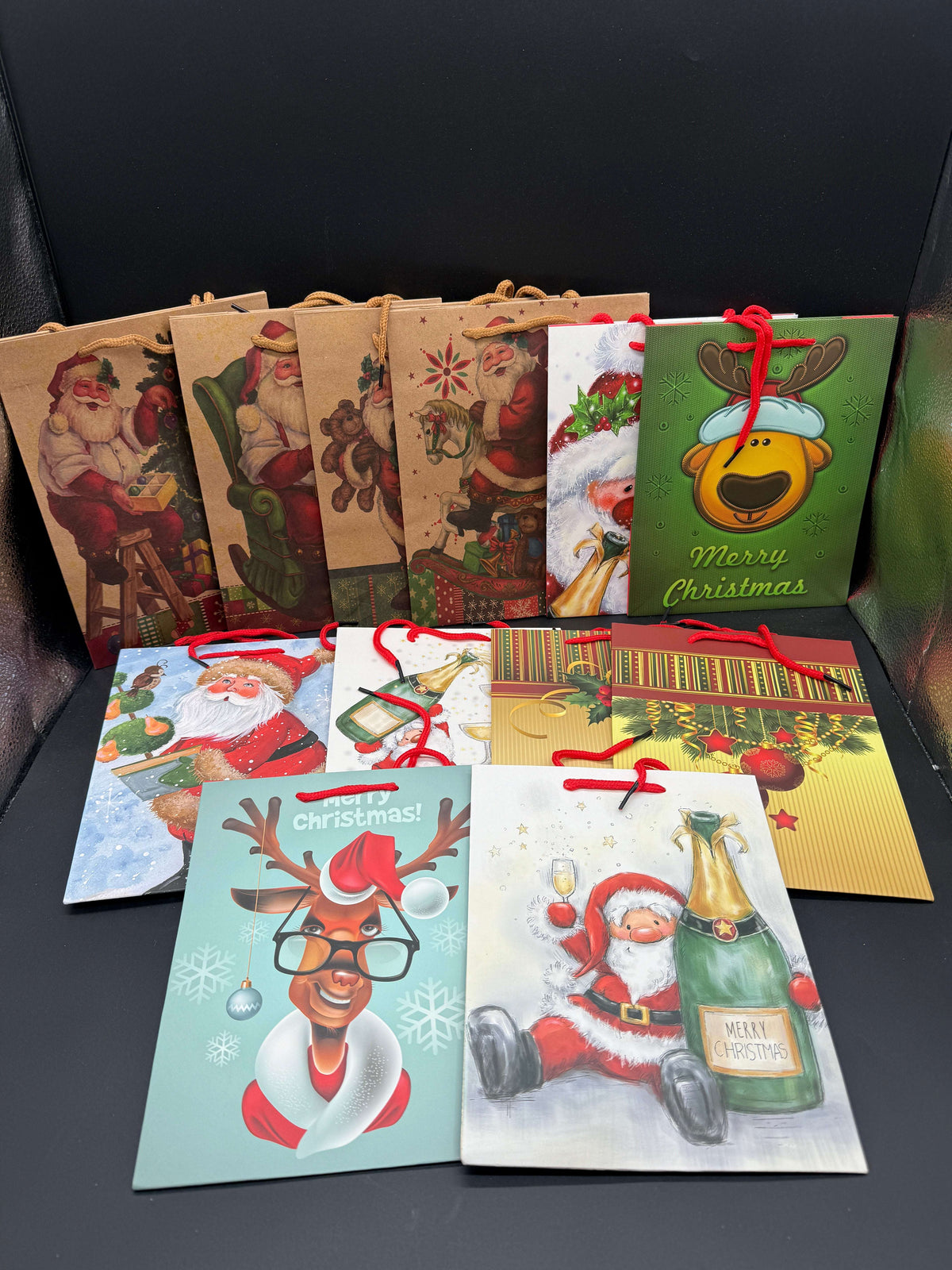 🎄 Christmas Gift Bags – 12 Pack | 12 Different Designs | Mixed Sizes 🎁