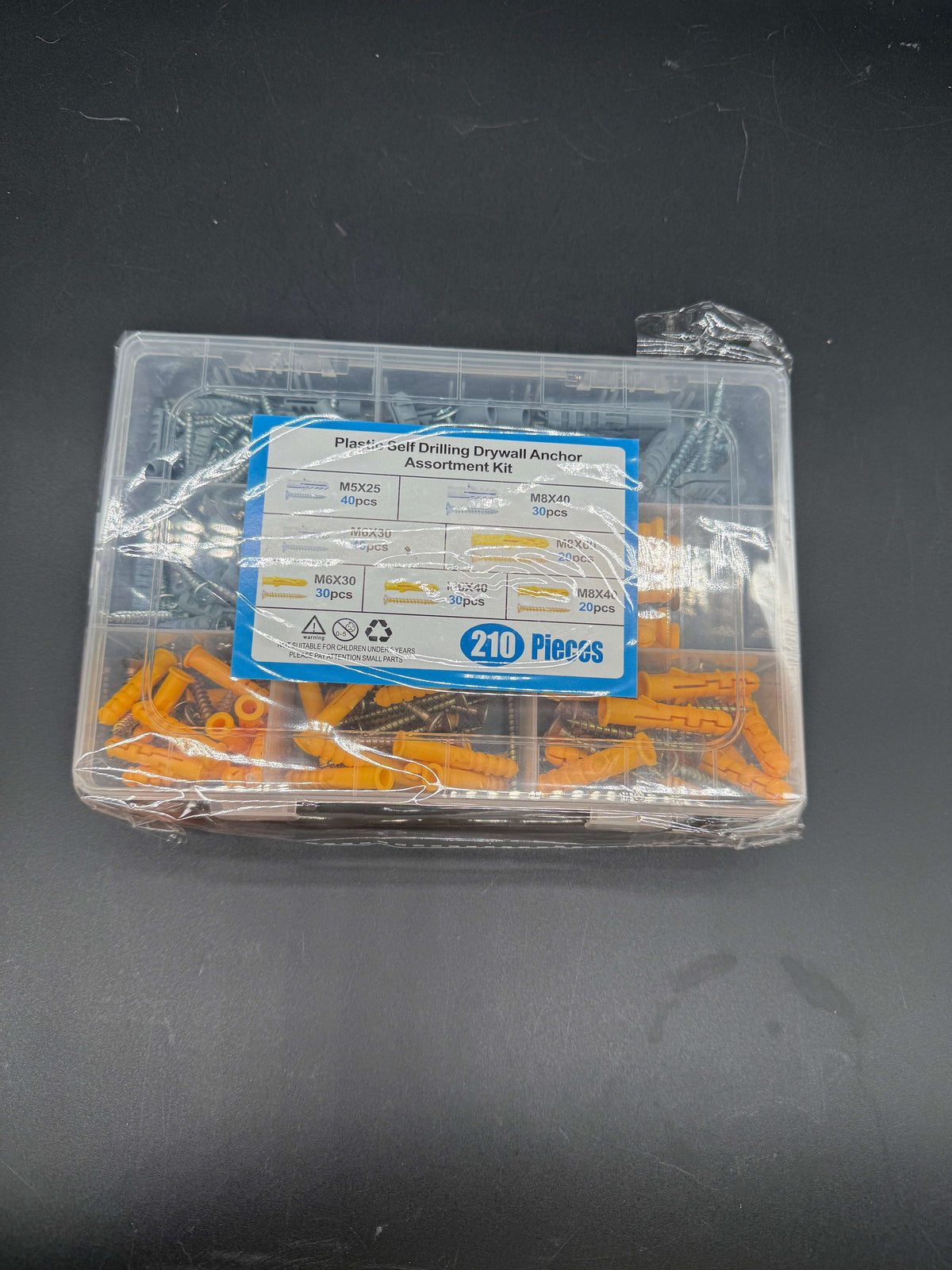 🔩 210pc Plastic Self-Drilling Drywall Anchor Assortment Kit