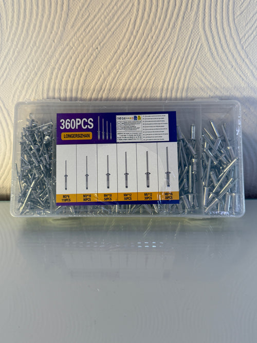 360pc Pop Rivet Assortment – 6 Sizes