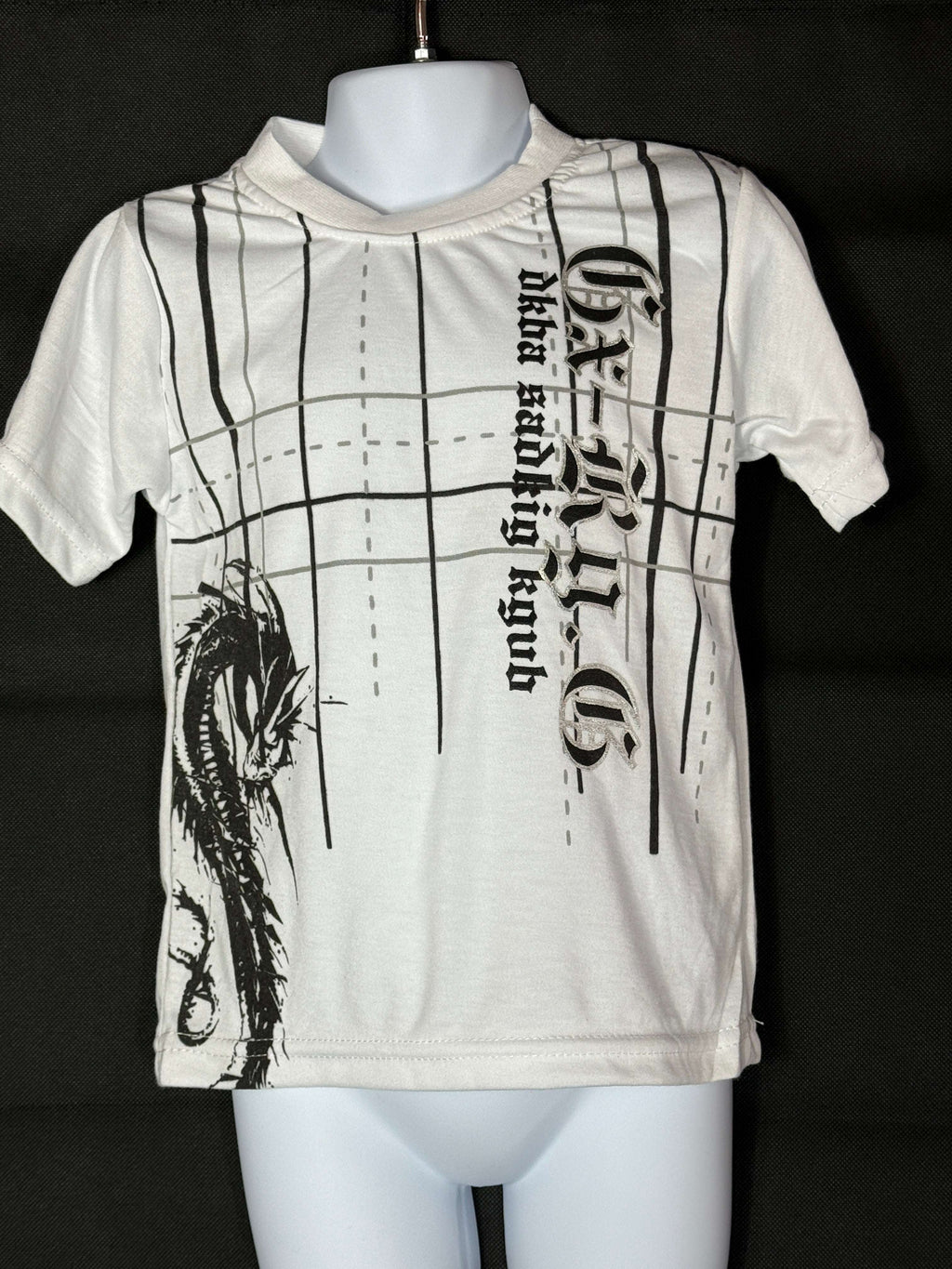 🐉 Kids' White Dragon T-Shirt – Gothic Print Design