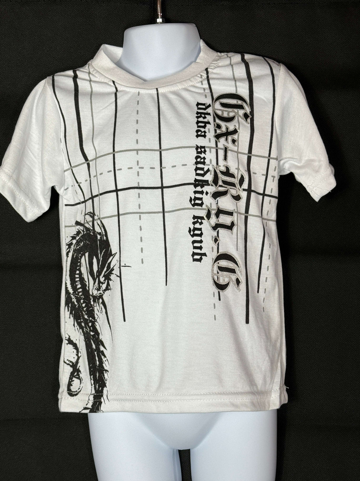 🐉 Kids' White Dragon T-Shirt – Gothic Print Design