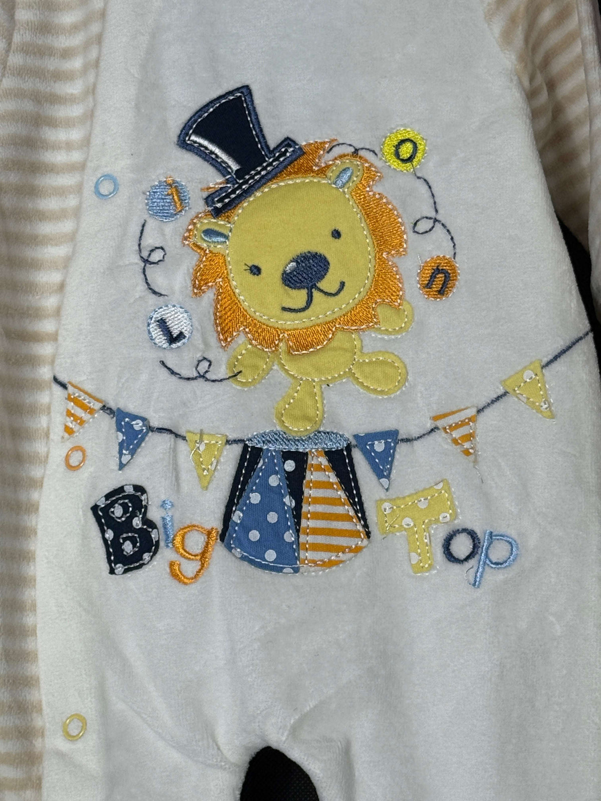 🦁 Baby Big Top Lion Sleepsuit – Blue or Yellow