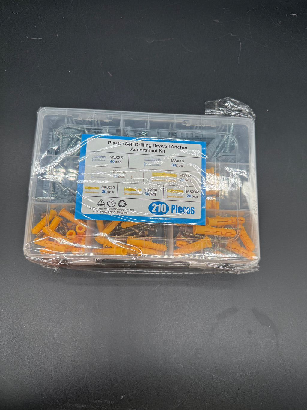 🔩 210pc Plastic Self-Drilling Drywall Anchor Assortment Kit