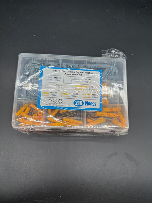 🔩 210pc Plastic Self-Drilling Drywall Anchor Assortment Kit