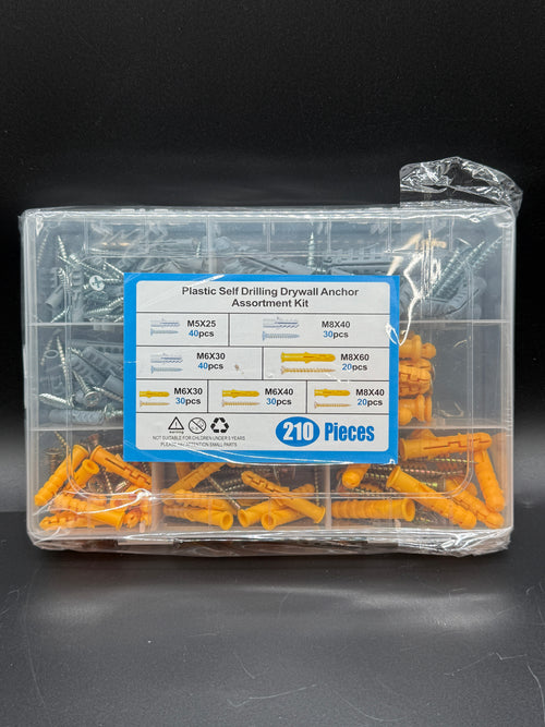 🔩 210pc Plastic Self-Drilling Drywall Anchor Assortment Kit