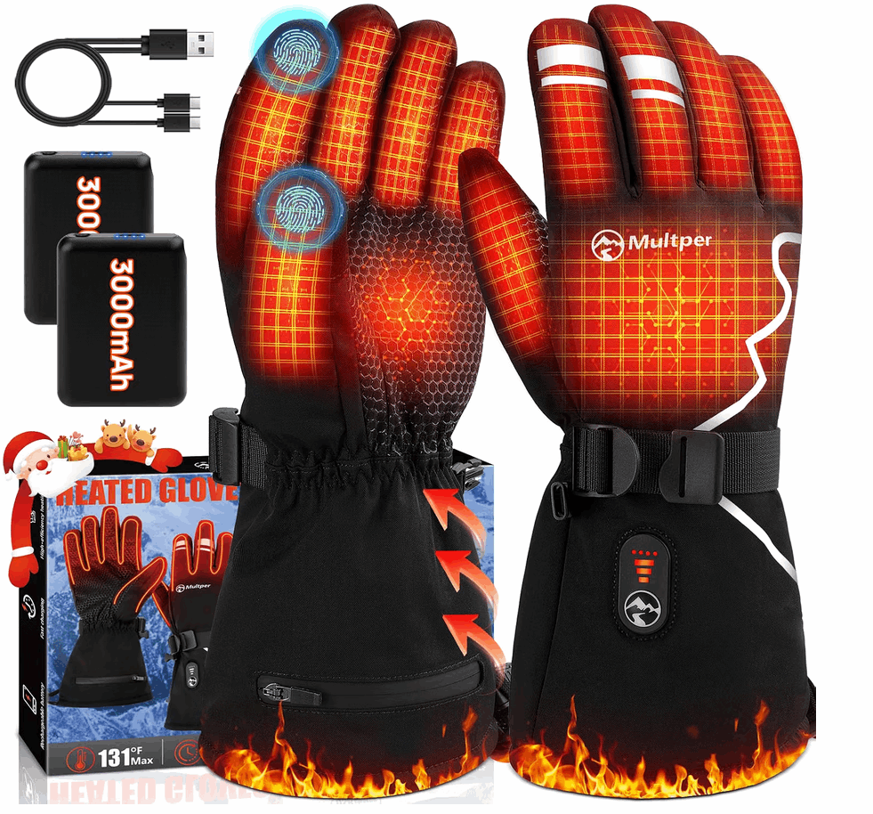 Multper Heated Gloves Rechargeable Winter Ski Cycling Waterproof XL 3000mAh