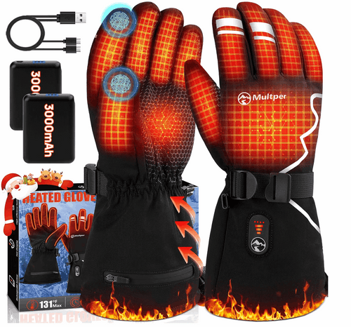 Multper Heated Gloves Rechargeable Winter Ski Cycling Waterproof XL 3000mAh