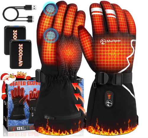 Multper Heated Gloves Rechargeable Winter Ski Cycling Waterproof XL 3000mAh