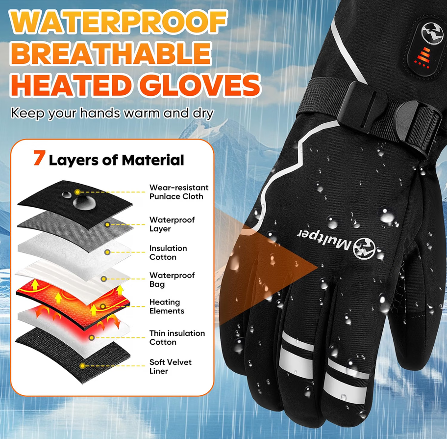 Multper Heated Gloves Rechargeable Winter Ski Cycling Waterproof XL 3000mAh