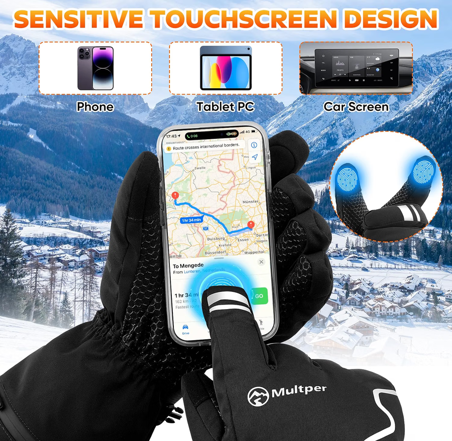 Multper Heated Gloves Rechargeable Winter Ski Cycling Waterproof XL 3000mAh