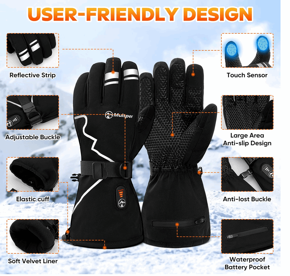 Multper Heated Gloves Rechargeable Winter Ski Cycling Waterproof XL 3000mAh
