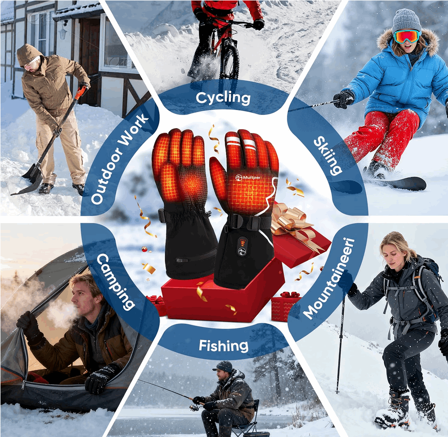 Multper Heated Gloves Rechargeable Winter Ski Cycling Waterproof XL 3000mAh