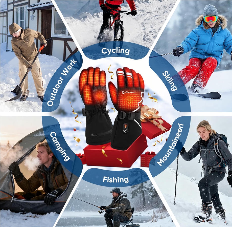 Multper Heated Gloves Rechargeable Winter Ski Cycling Waterproof XL 3000mAh