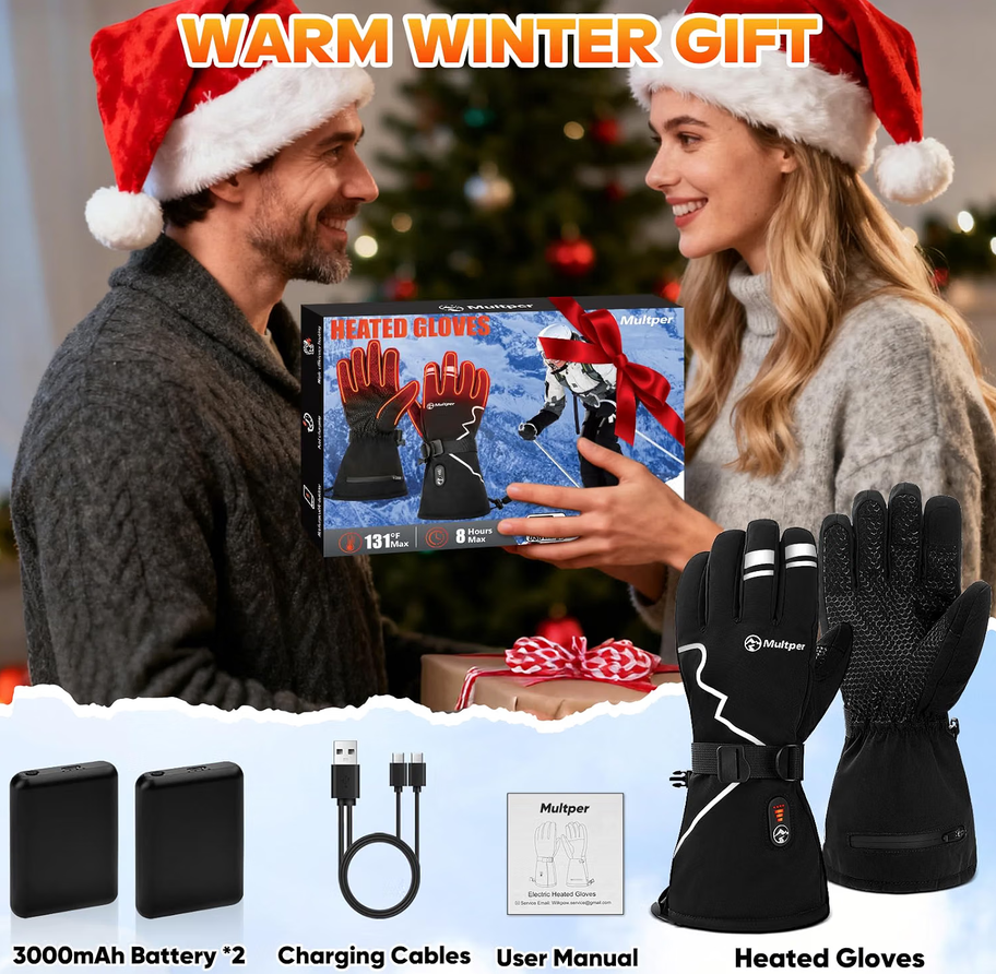 Multper Heated Gloves Rechargeable Winter Ski Cycling Waterproof XL 3000mAh